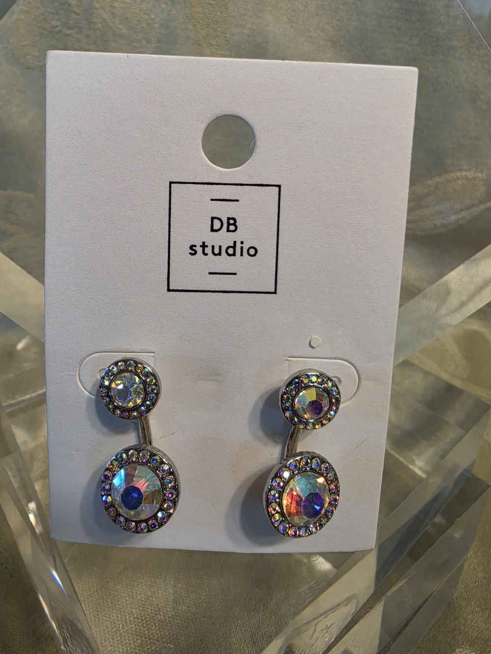 #1191 DB Studio Iridescent Double Drop Crystal Earrings - Rainbow